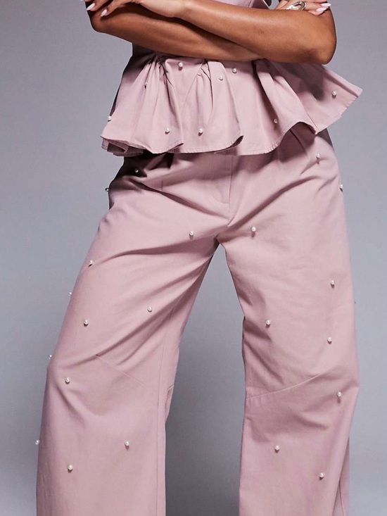ASOS Pants - Sold out ASOS Women’s Pink Pearl-Embellished Wide-Leg Pants